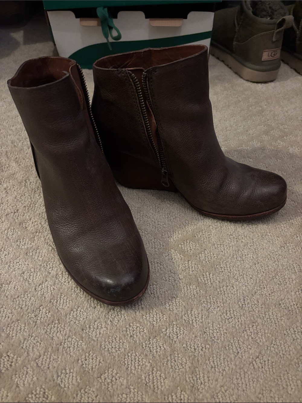 Kork Ease so 7.5 Women's Brown Leather Wedge Ankle Boots - Zipper Closure
